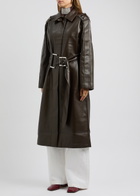 Stine Goya Belted Faux Leather Trench Coat Chocolate