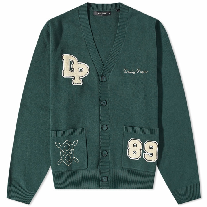 Photo: Daily Paper Men's Navalo Varsity Cardigan in Dark Green