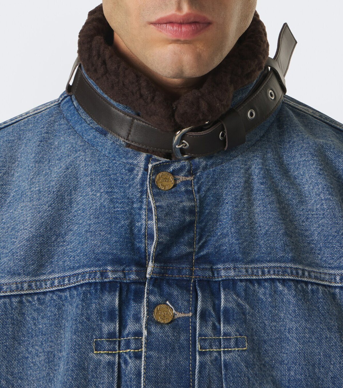 Sacai Leather-trimmed denim jacket
