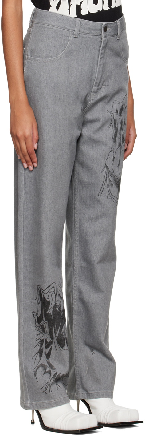 Sia Arnika Gray Print Baggy Jeans