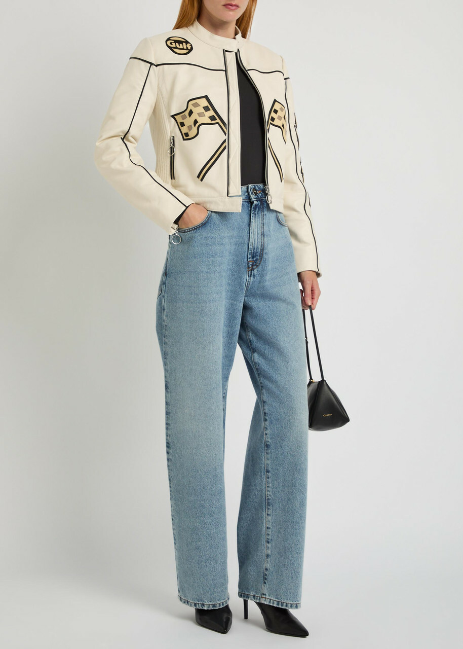 AN-Y1 Helmut Padded Appliquéd Leather Jacket White