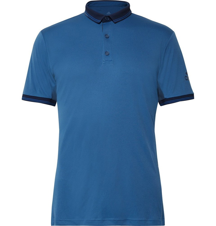 Photo: Adidas Sport - Contrast-Tipped Climalite Piqué Tennis Polo Shirt - Blue