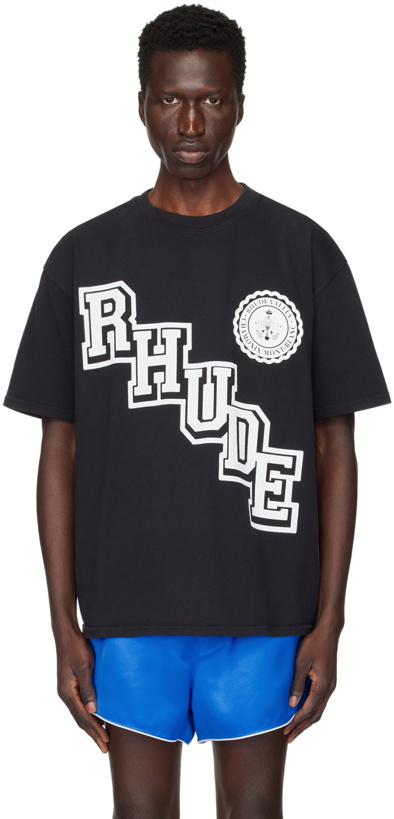 Photo: Rhude Black Collegiate Crest T-Shirt