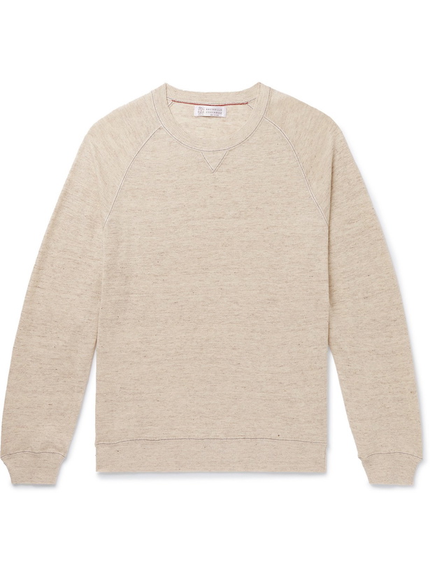 Photo: BRUNELLO CUCINELLI - Slim-Fit Mélange Linen and Cotton-Blend Sweater - Neutrals
