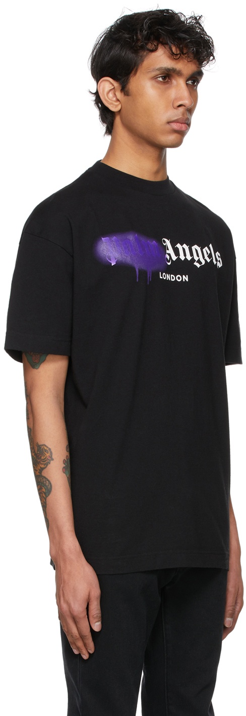 Palm Angels Black & Purple Sprayed Logo 'London' T-Shirt Palm Angels
