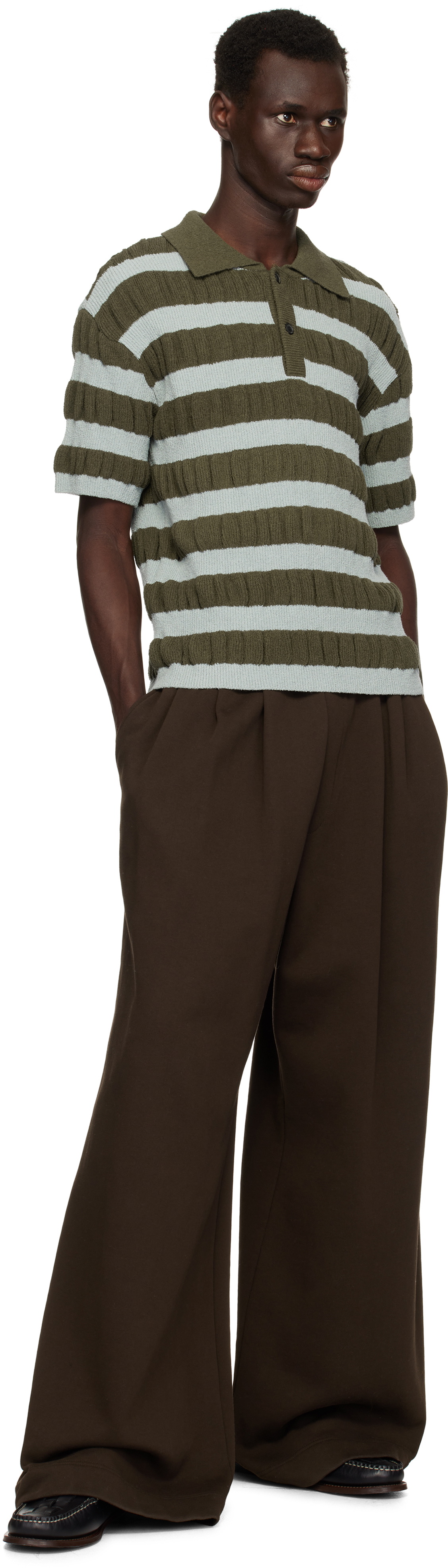 Andersson Bell Blue & Khaki Bubble Stripe Polo