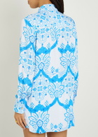 Melissa Odabash Paige Printed Woven Cover-up Shirt Blue And White