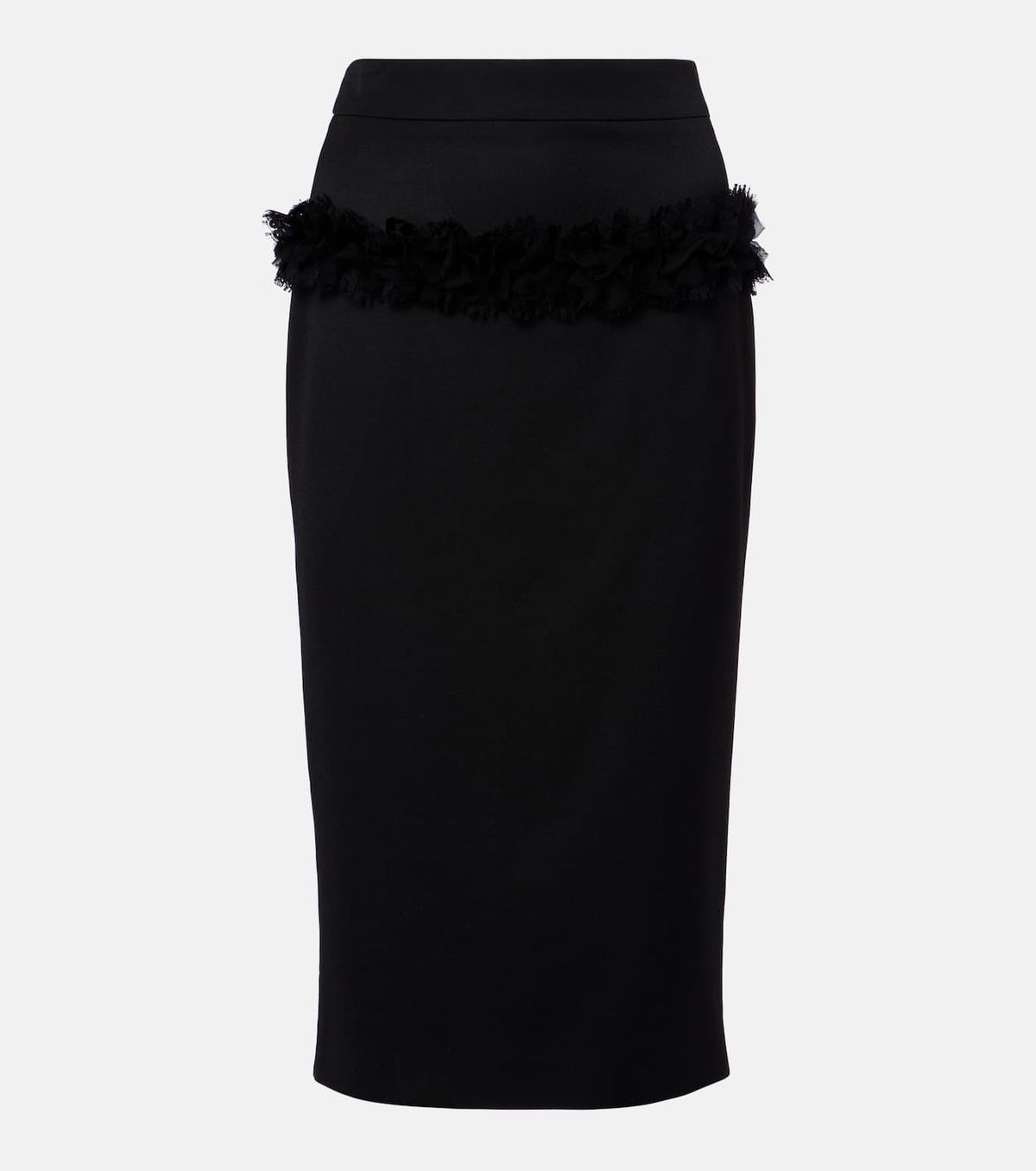 McQueen Buttoned lace-trimmed wool pencil skirt