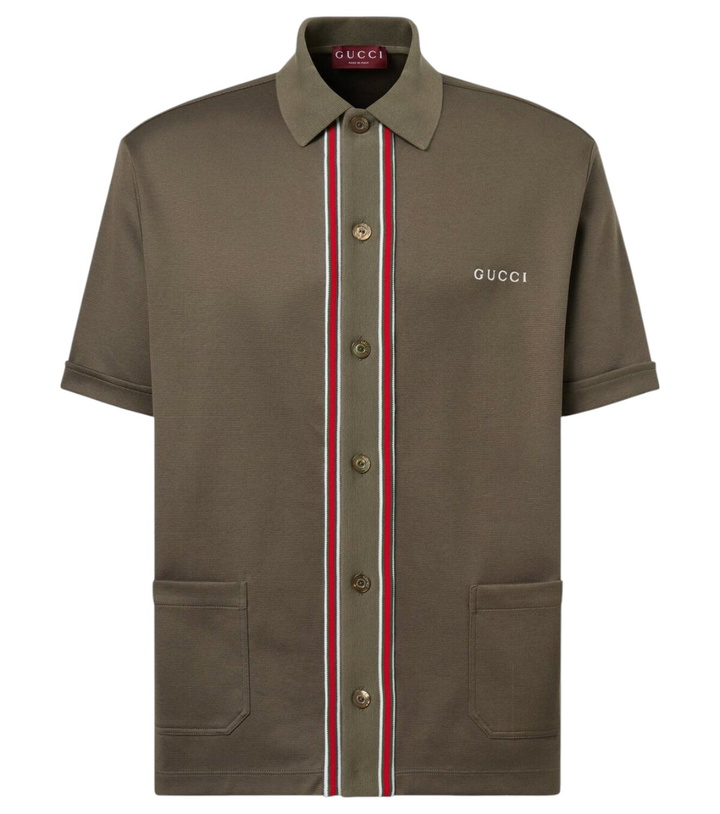 Photo: Gucci Logo Web Stripe cotton piqué polo shirt