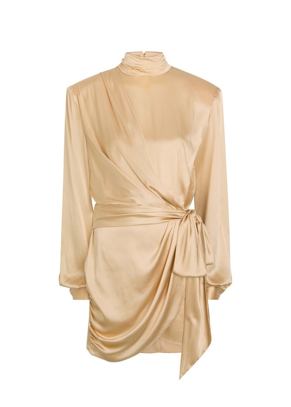 Photo: Ronny Kobo Imara Belted Wrap-effect Silk-blend Mini Dress Yellow