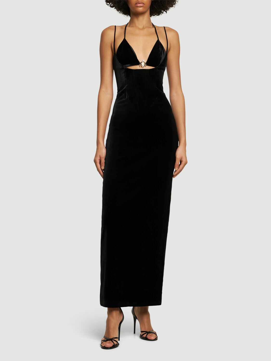 alessandra rich velvet evening dress Alessandra Rich Puff-Shoulders Velvet Gown 40 main image 1