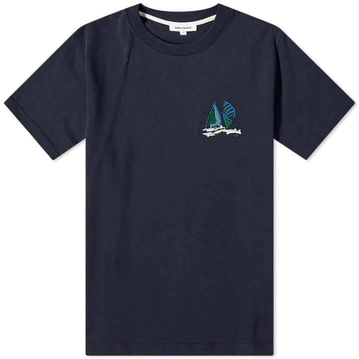 Photo: Norse Projects Men's Johannes Boat Embroidery T-Shirt in Dark Navy