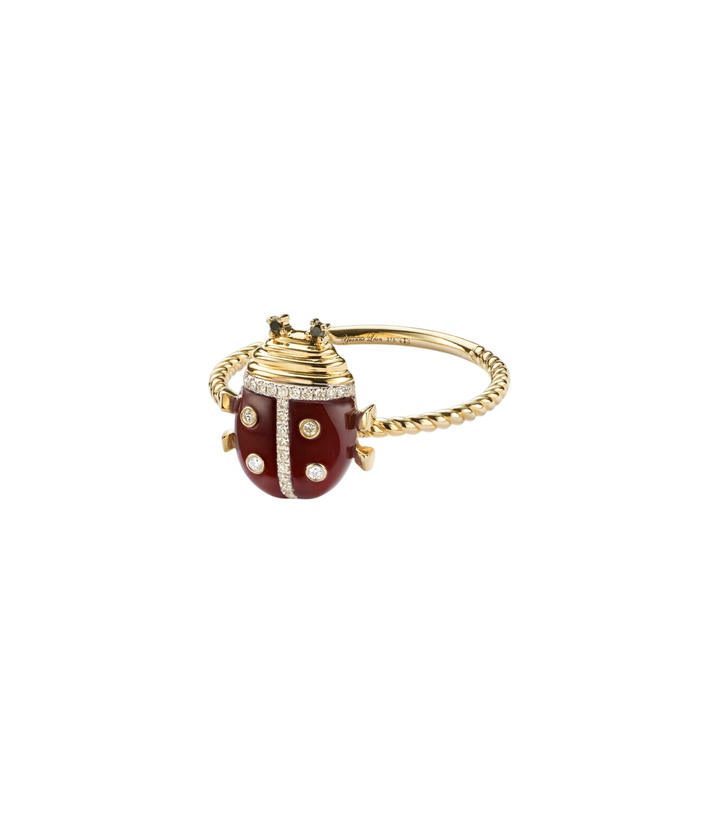Photo: Yvonne Léon Coccinelle Mini 9kt gold ring with gemstones
