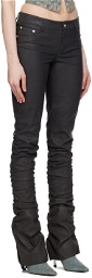 MISBHV Black Ruched Faux-Leather Trousers