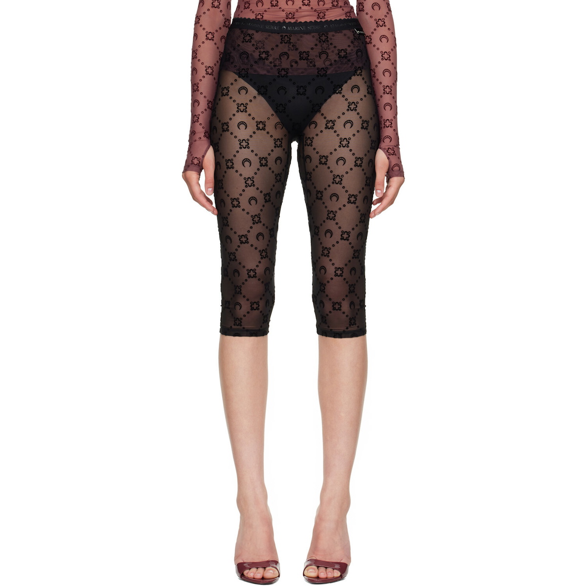 Marine Serre Black Moonogram Mesh Flock Capri Leggings