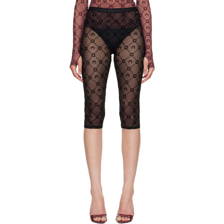 Photo: Marine Serre Black Moonogram Mesh Flock Capri Leggings