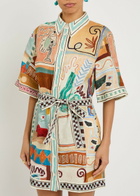 Alemais Michelle Printed Belted Linen Mini Shirt Dress Multicoloured