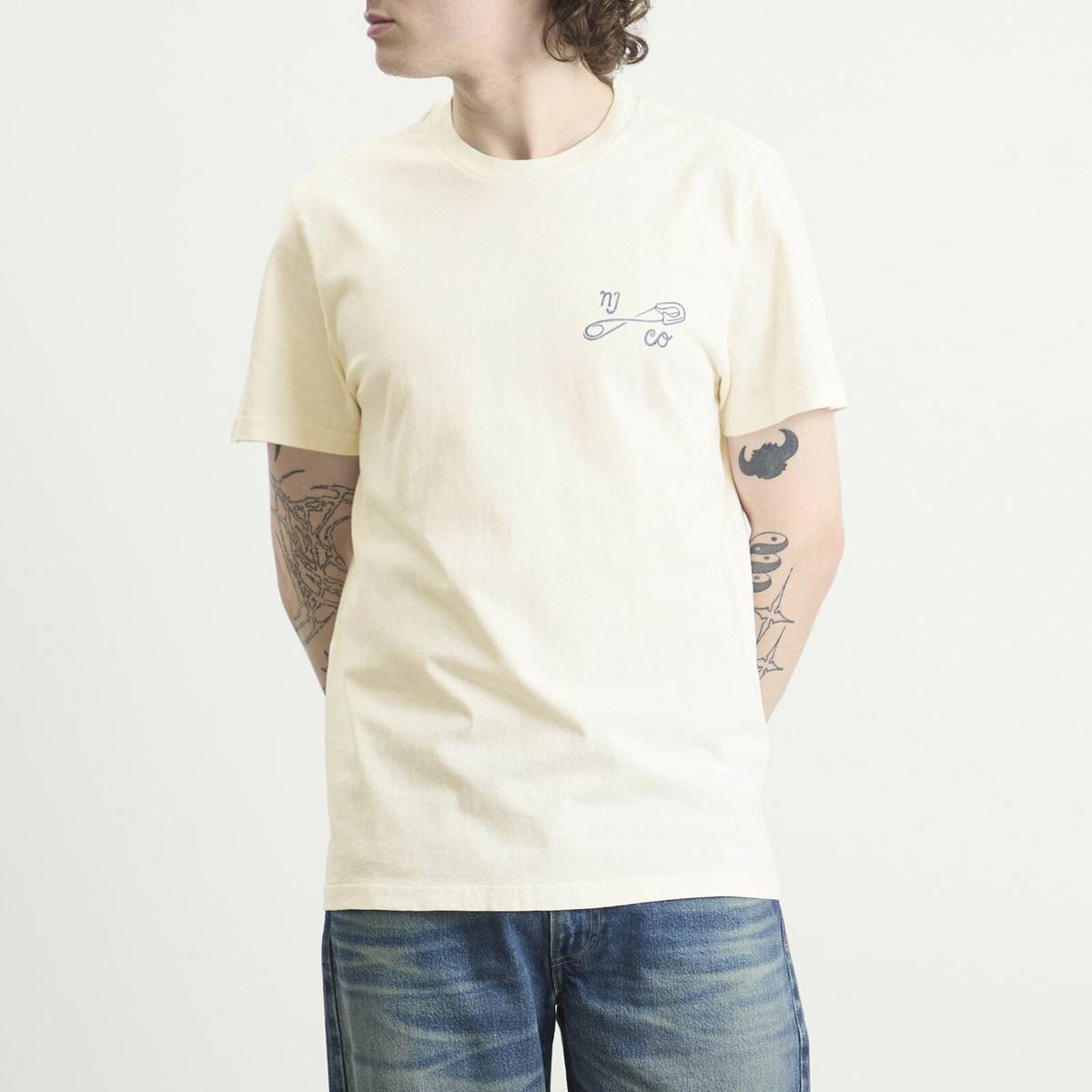 Nudie Jeans Co Men's Roy NJCO Pin T-Shirt in Chalk White