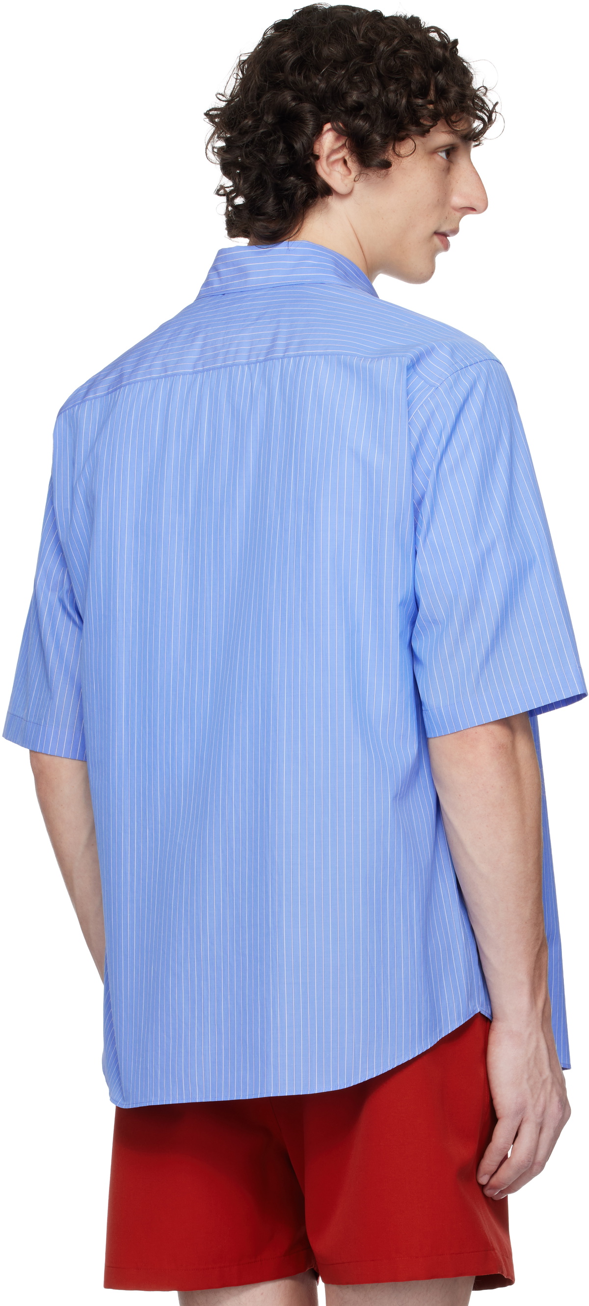 AURALEE Blue Suvin High Count Cloth Stripe Shirt Auralee