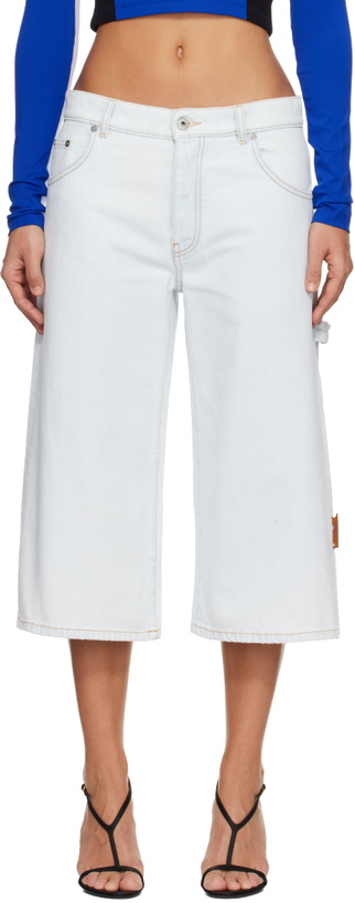 Photo: Off-White Blue Wide Crop Denim Shorts