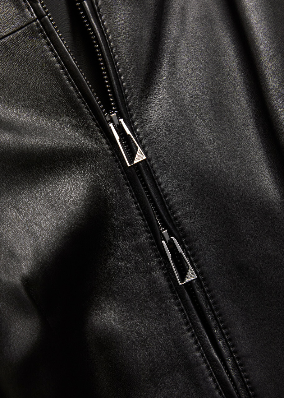 Emporio Armani High-neck Leather Jacket Black