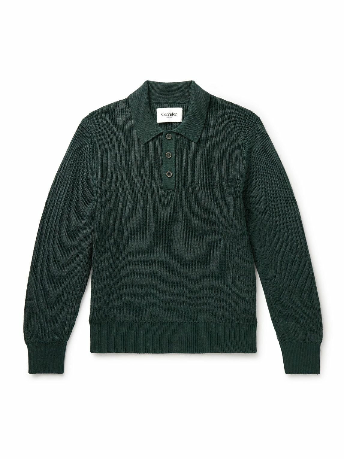 Corridor - Ribbed Organic Mercerised Cotton Polo Shirt - Green