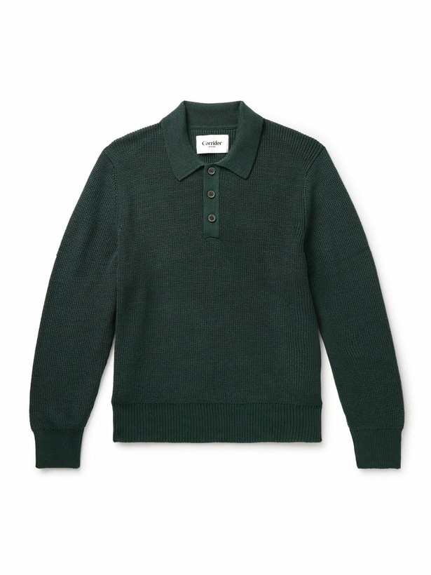 Photo: Corridor - Ribbed Organic Mercerised Cotton Polo Shirt - Green