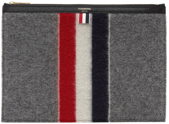 Photo: Thom Browne Grey Wool Stripe Medium Zippered Document Holder