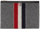 Thom Browne Grey Wool Stripe Medium Zippered Document Holder