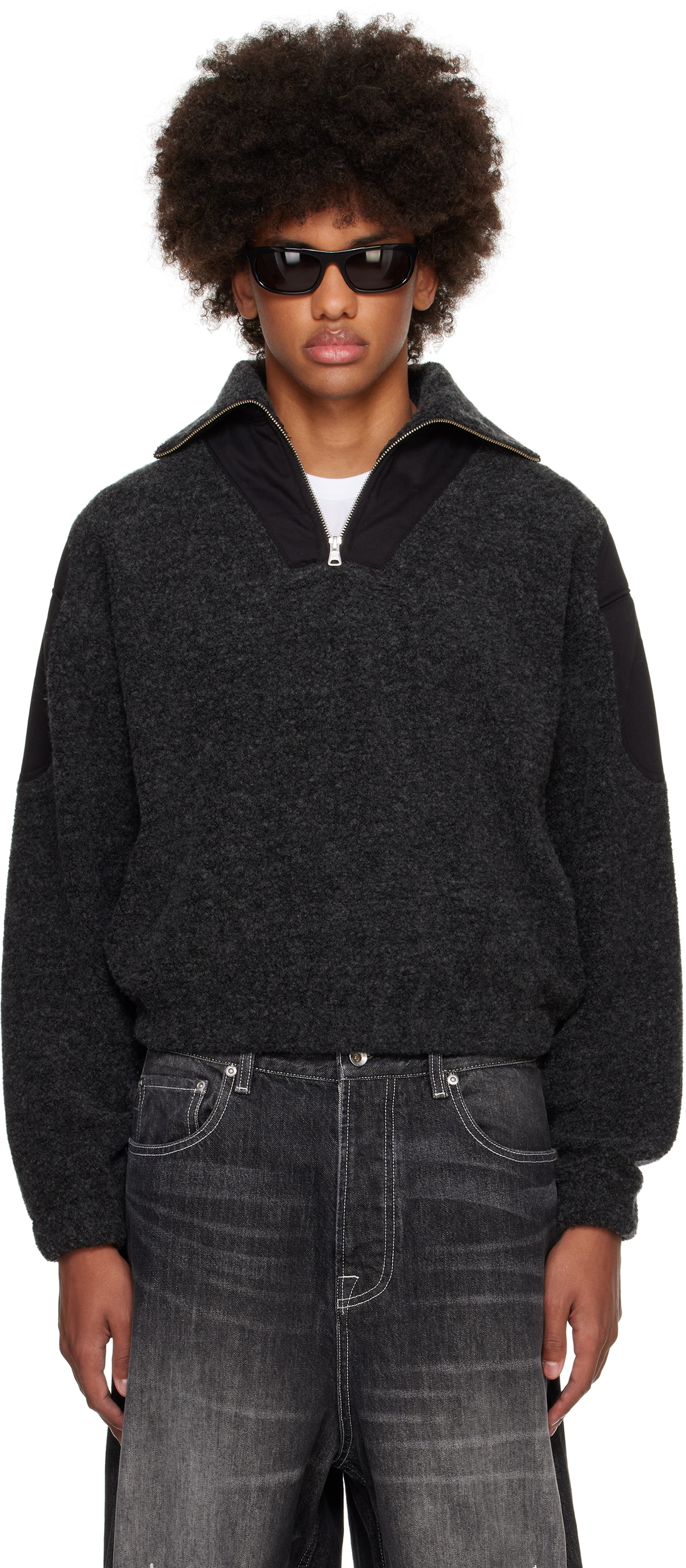 Karmuel Young Black Strong Arm Furry Padded Sweatshirt