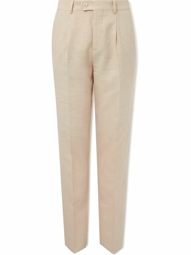 Photo: Brunello Cucinelli - Summer Twist Tapered Linen and Wool-Blend Trousers - Neutrals