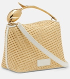 Erdem Bloom Mini leather-trimmed raffia top-handle bag