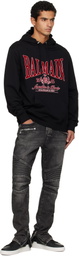 Balmain Black Flocked 'Balmain' College Hoodie