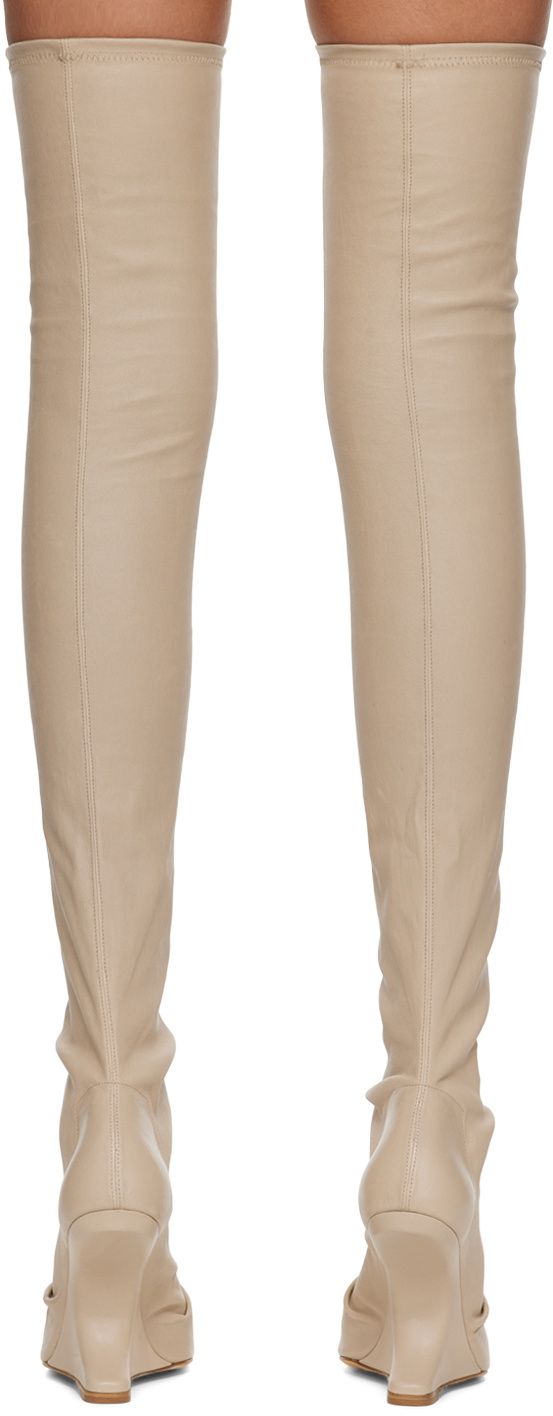 Rick Owens Lilies Beige Cantilever 11 Thigh High Boots