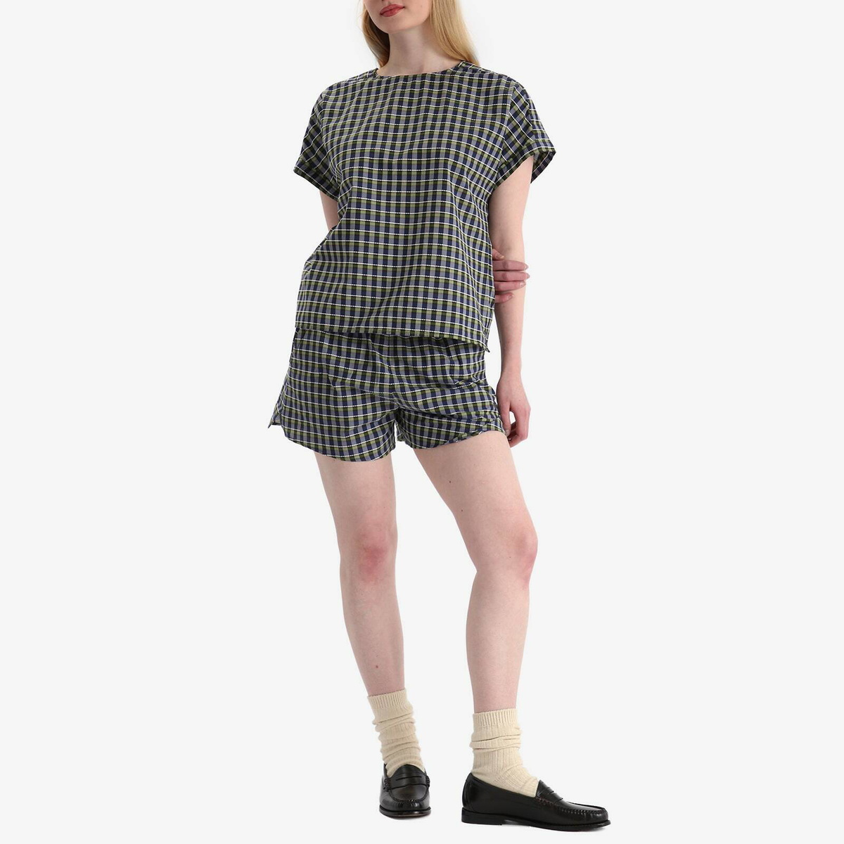 A.P.C. Women's Malorie Check Short Sleeve Top in Green
