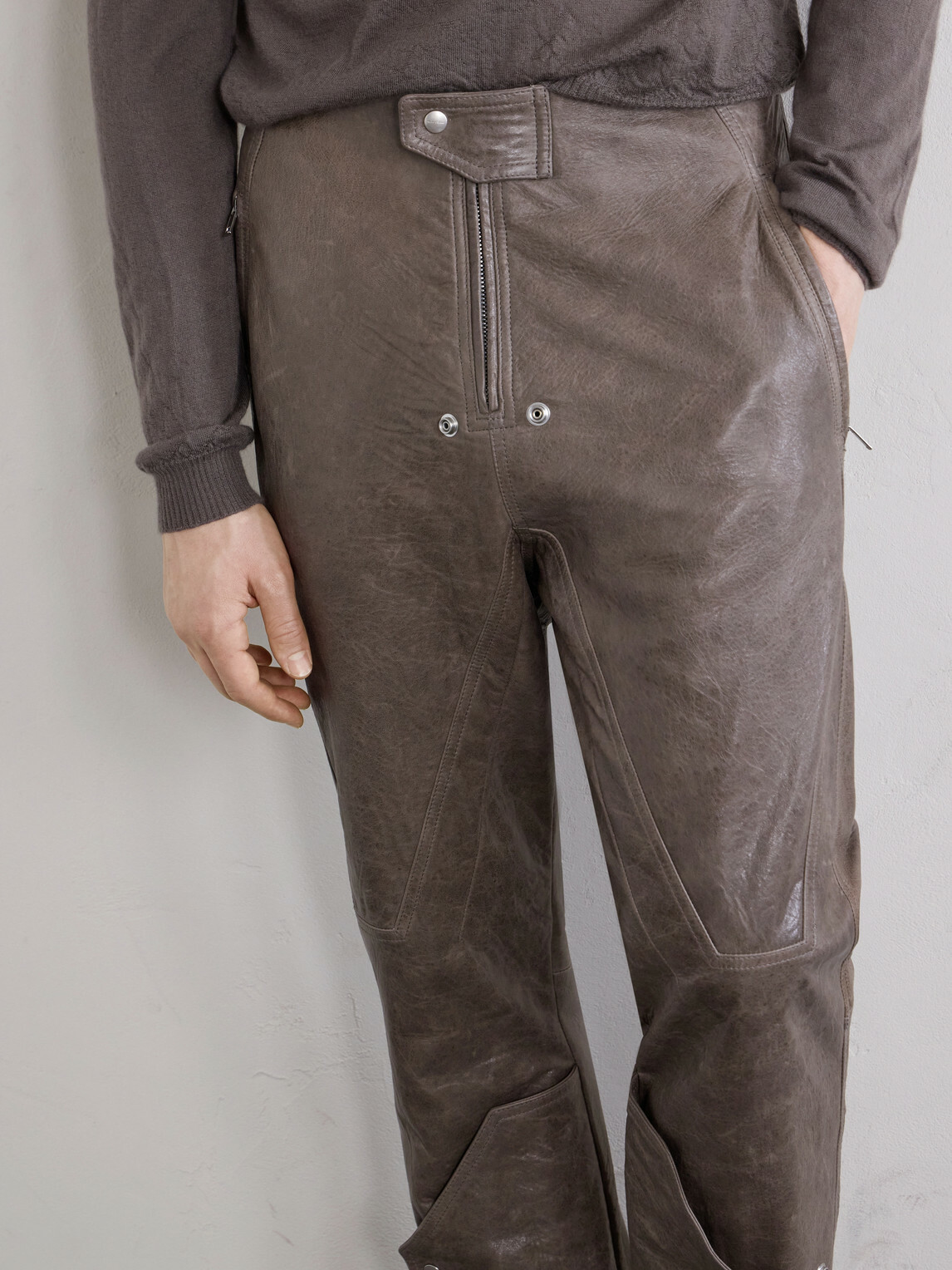 Rick Owens - Motopants Straight-Leg Panelled Leather Trousers - Brown