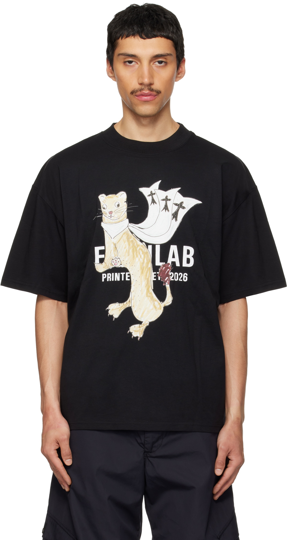 EGONlab Black Hermine Print Cotton T-shirt