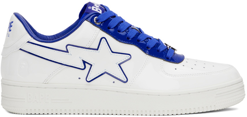 BAPE White & Navy Patent Leather Sneakers A Bathing Ape