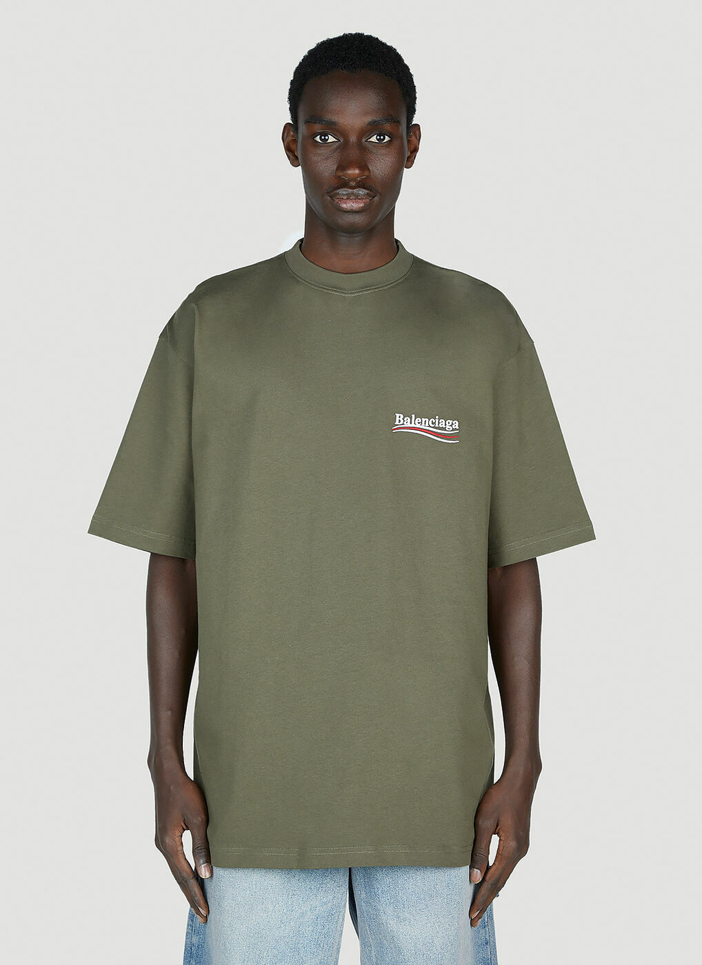 Balenciaga - Logo Print T-Shirt in Khaki Balenciaga