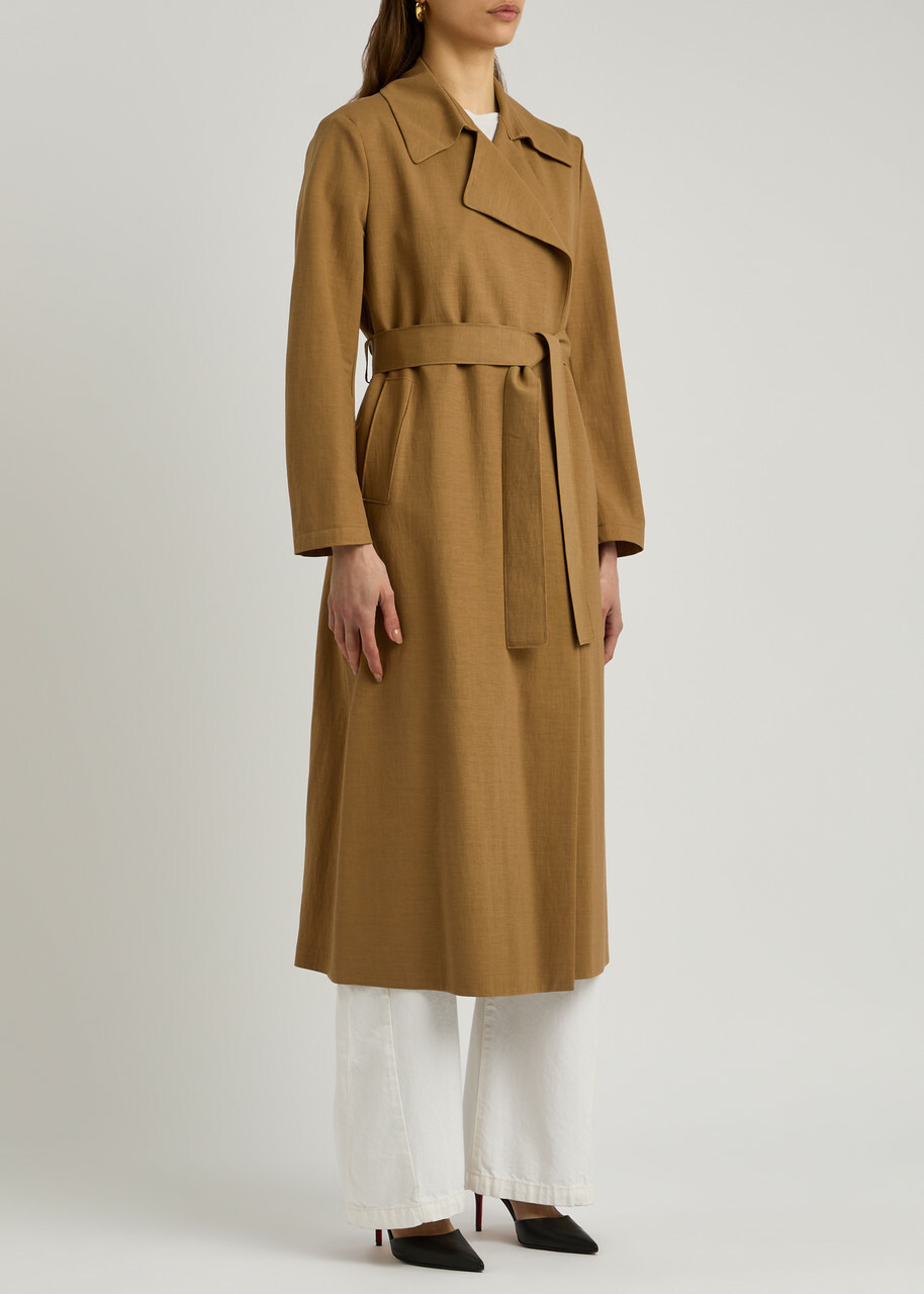 Harris Wharf London Belted Woven Trench Coat Tan