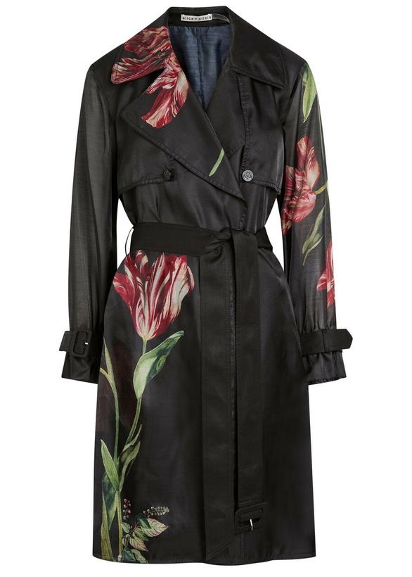 Photo: Alice + Olivia Silvia Floral-print Organza Trench Coat Black