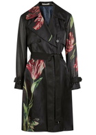 Alice + Olivia Silvia Floral-print Organza Trench Coat Black