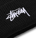 Stüssy - Logo-Embroidered Ribbed-Knit Beanie - Black