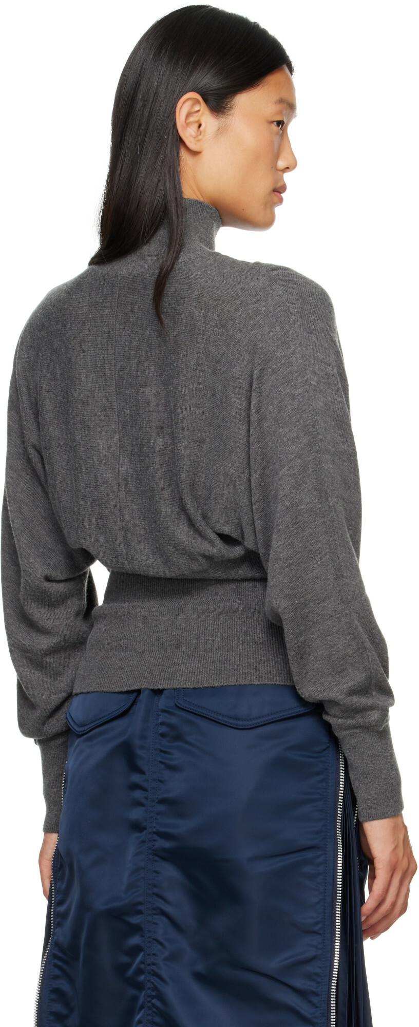 OPEN YY Gray Button Up Blouson Cardigan