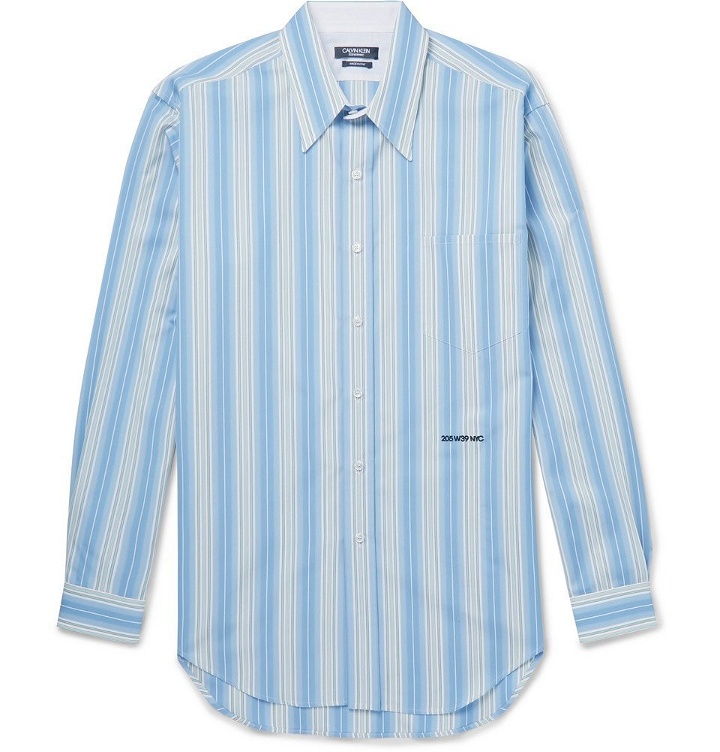 Photo: CALVIN KLEIN 205W39NYC - Striped Cotton-Poplin Shirt - Men - Light blue