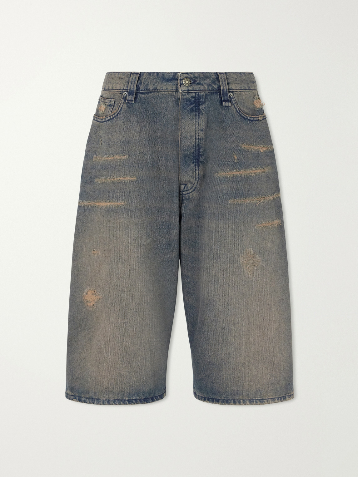 424 - Big Daddy Wide-Leg Distressed Denim Shorts - Blue