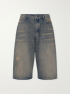 424 - Big Daddy Wide-Leg Distressed Denim Shorts - Blue