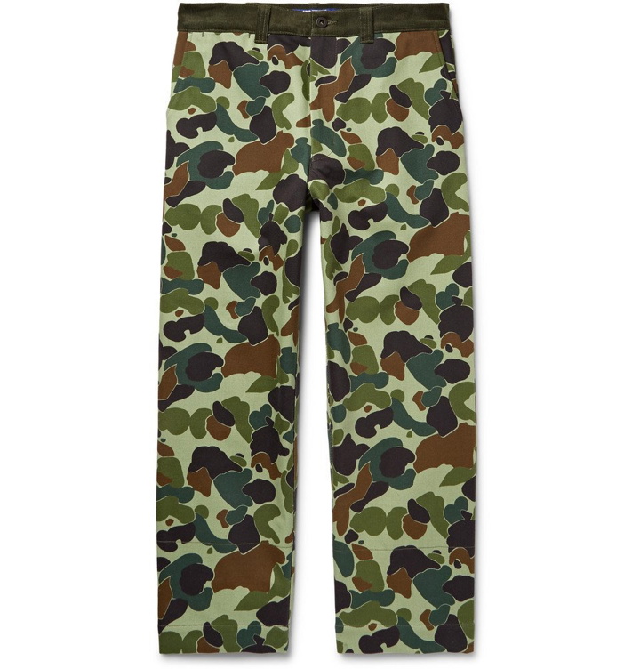 Photo: Junya Watanabe - Cropped Corduroy-Trimmed Camouflage-Print Cotton-Twill Trousers - Green