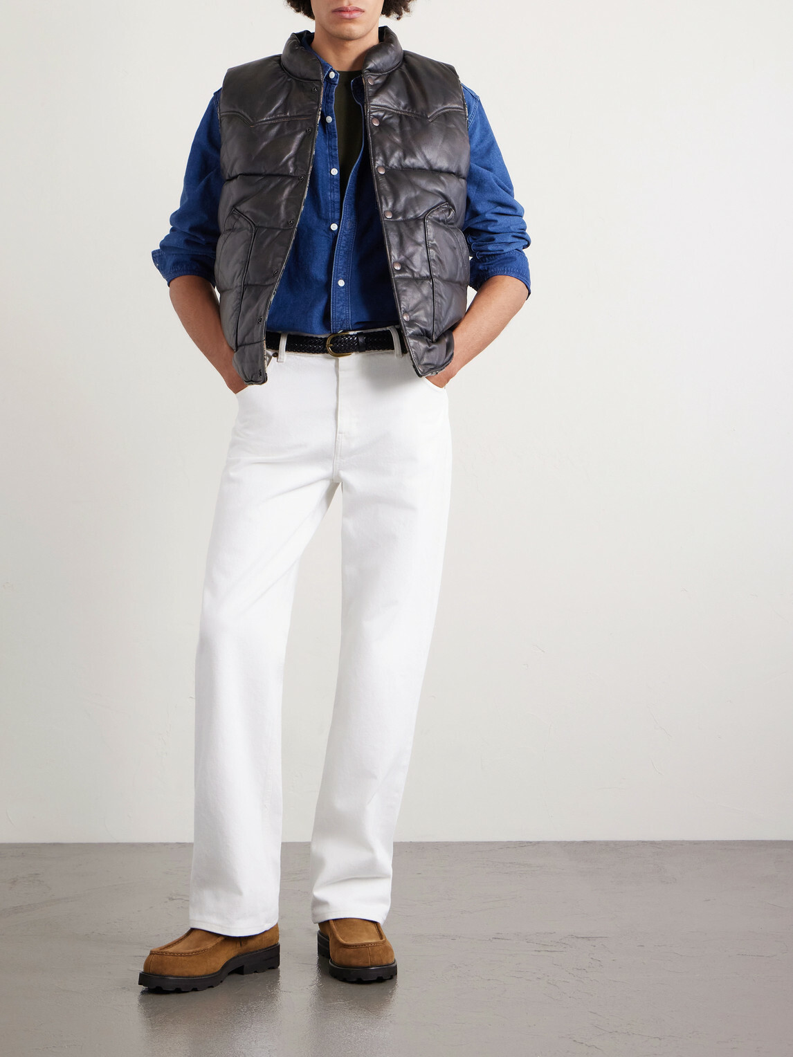 RRL - Reversible Quilted Leather Gilet - Black