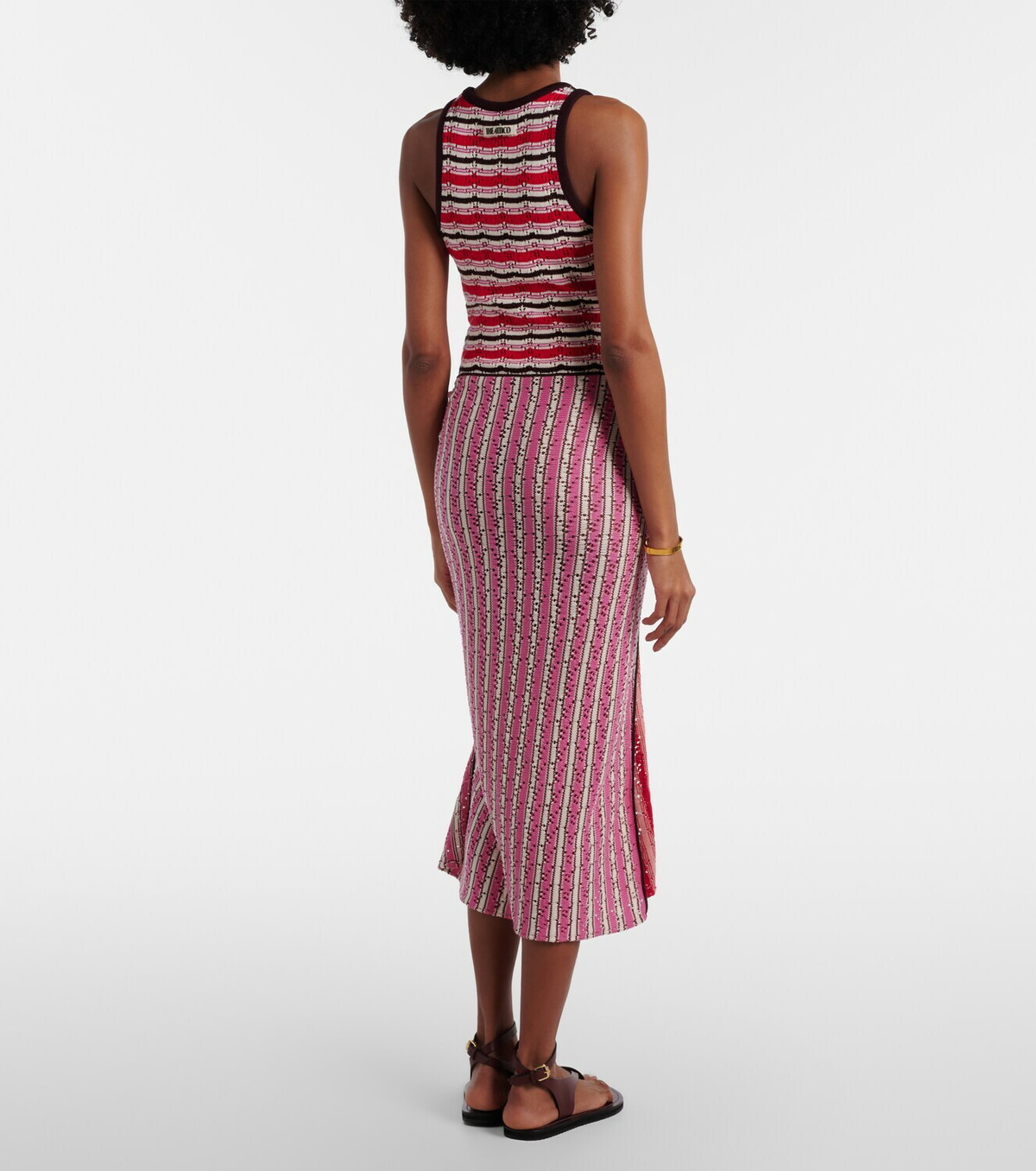 The Attico Striped crochet cotton midi dress